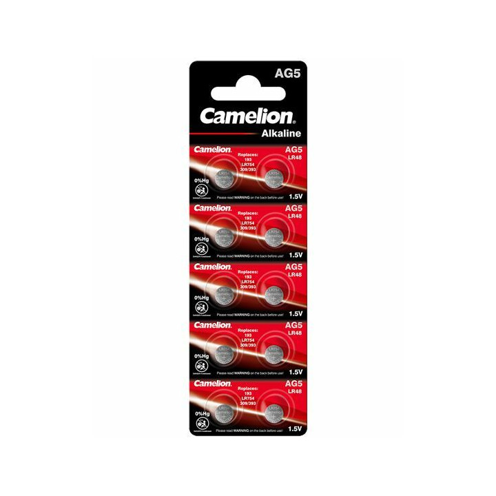 30 piles boutons alcalines Camelion AG5 LR754 LR66 LR48 GP77A 193 GP93A 393 