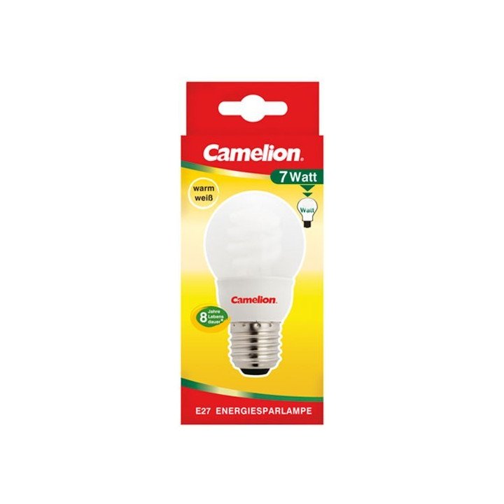 Ampoule mini globe 7W E27 Fluo-compacte Camelion