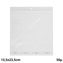 1000 sachets plastiques Zip 135x235 mm avec trou de suspension