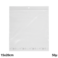 1000 sachets plastiques Zip 150 x 200 mm avec trou de suspension