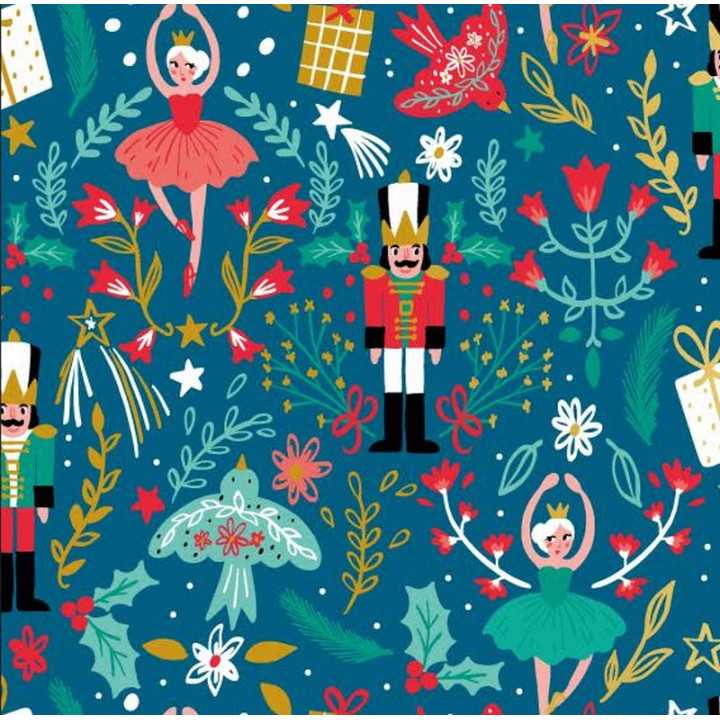 Rouleau papier cadeau NOËL casse-noisette, danseuse, houx, sapin