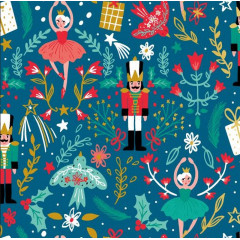 Rouleau papier cadeau NOËL casse-noisette, danseuse, houx, sapin