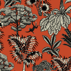 papier cadeau Jungle singe et palmier sur fond orange 7585H