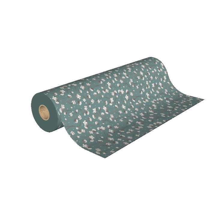 papier cadeau nature vert d'eau et fleur de coton 90g 50 mètres