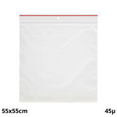 200 sachets plastiques Zip 550x550 mm 45µ avec trou de suspension