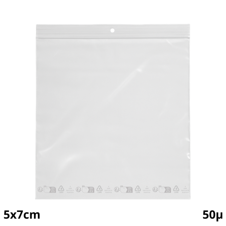 1000 sachets plastiques Zip 50x70 mm avec trou de suspension
