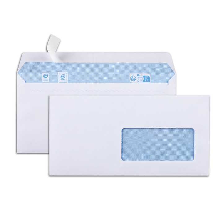 500 Enveloppes Format DL 110x220 fenêtre 45x100 (60032)