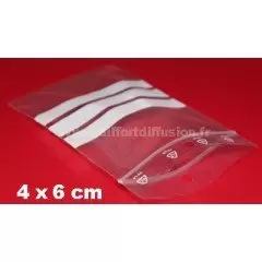 1000 sachets Zip 40x60 mm avec bandes blanches + trous de suspension 