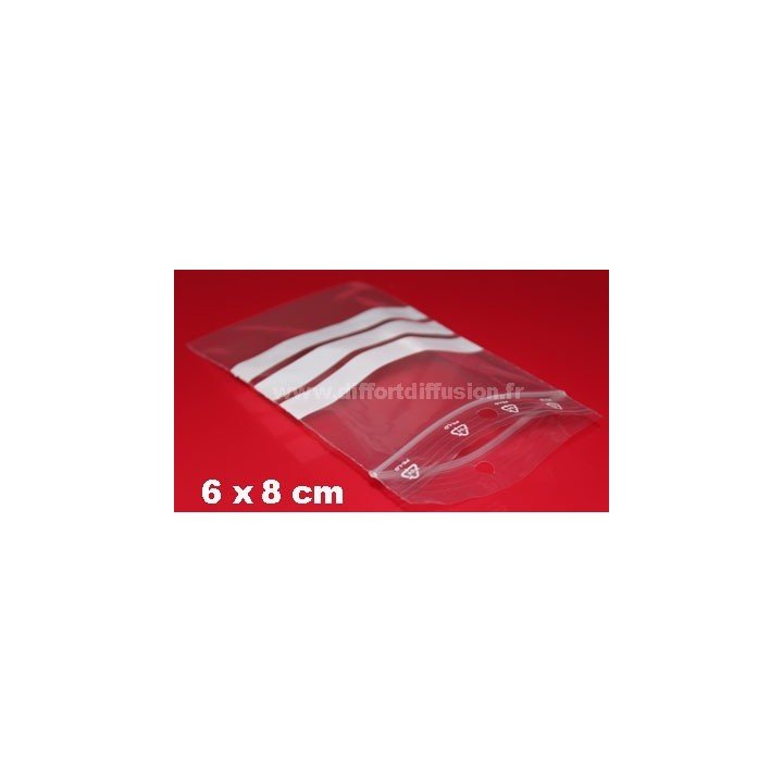 1000 sachets Zip 60x80 mm avec bandes blanches + trous de suspension 