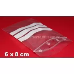 1000 sachets Zip 60x80 mm avec bandes blanches + trous de suspension 