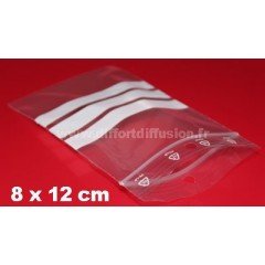 1000 sachets Zip 80x120 mm avec bandes blanches + trous de suspension  - 1