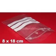 1000 sachets Zip 80x180 mm avec bandes blanches + trous de suspension 