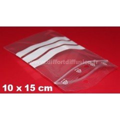 1000 sachets Zip 100x150 mm avec bandes blanches + trous de suspension  - 1