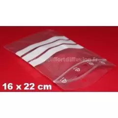 500 sachets Zip 160x220 mm avec bandes blanches + trous de suspension 