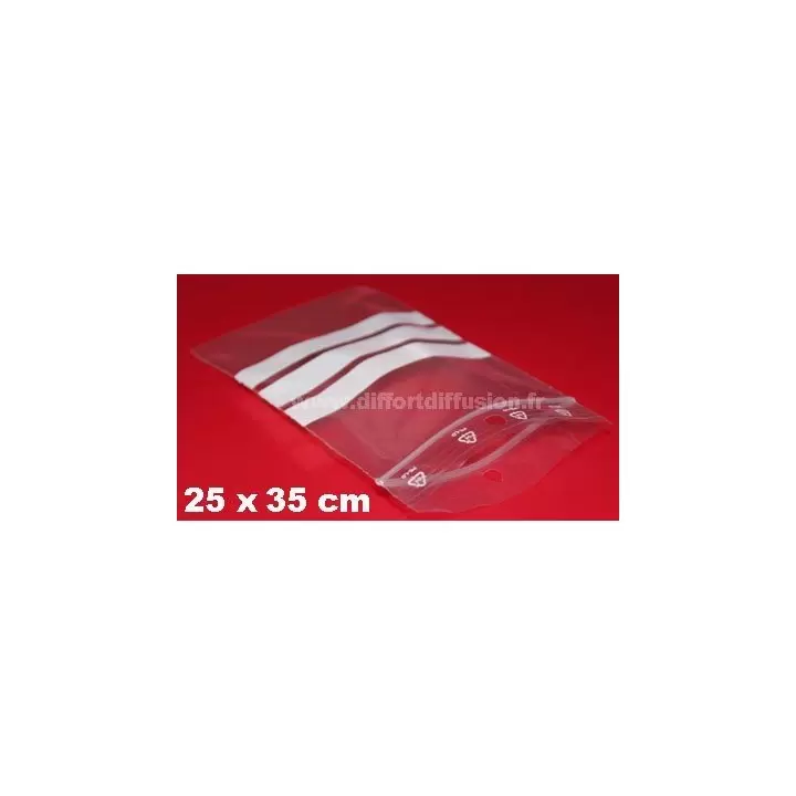 200 sachets Zip 250x350 mm avec bandes blanches + trous de suspension - 1